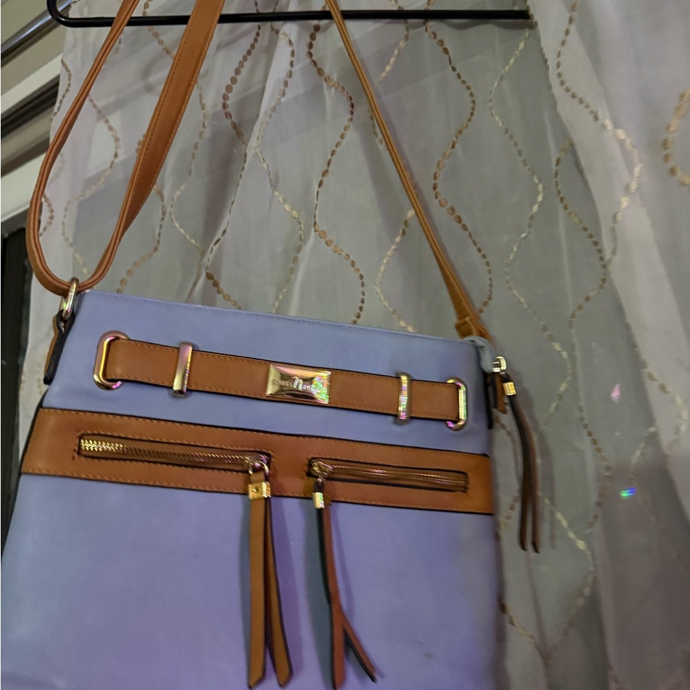 Simple Noelle Stylish Blue and Tan Women's Bag - Picture 1 of 6